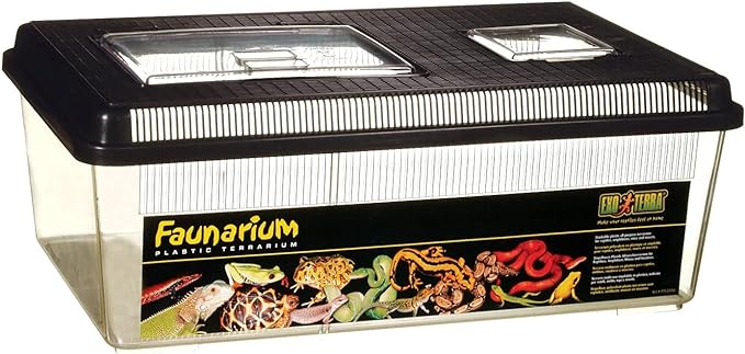 Exo Terra Faunarium Flat Home Plastic Reptile Terrarium, Large (18" x 12" x 6.5"), Ideal for Temporary Housing, Quarantine, and Transport, Transparent Plastic Door for Easy Access