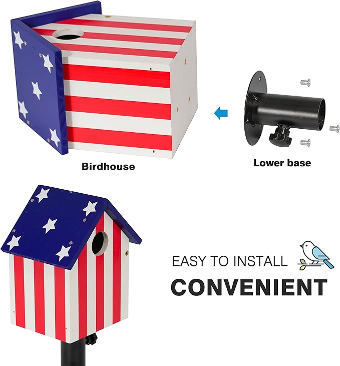 Flag Style Large Bird House for Outside with Metal Tube, Thicken Wooden Hanging Birdhouse with Clear View Panel Clear View Panel Predator Guard Nesting Box for Swallow Wren Chickadee Finch Bluebird