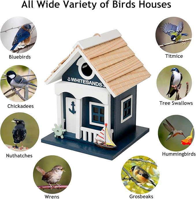 MEWANG Hanging Colourful Birdhouse Outdoor Beach Bird House Condo Wooden Green Height 9.1"