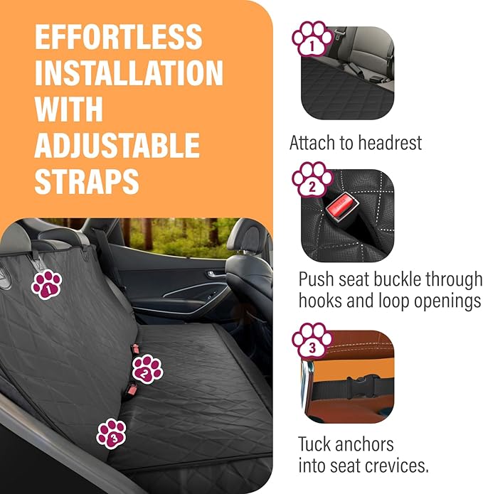 Active Pets Black Standard Dog Car Hammock Back Seat Cover, Waterproof Backseat Cover Protector for Truck Bench Rear of Sedans or SUVs, Essential Pet Supplies Vacuum or Wipe Clean, Machine Washable
