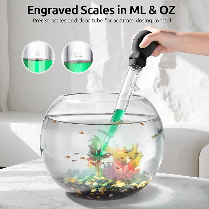 U-Taste Aquarium Pipette Cleaner: 1.5oz Coral Feeder for Fish Tank Cleaning, Manual Feeding Tube, Food Grade Siphon Dropper, Waste Remover with Strong Suction & Stand & Brush (11.98in, Black)