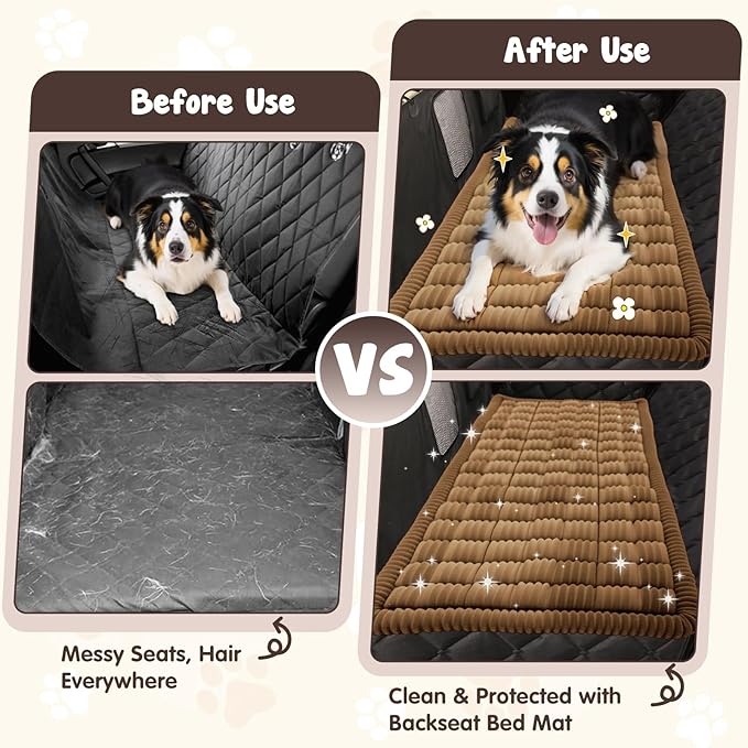 Backseat Pet Bed Mat, Plaid Dog Bed for Car Back Seat, Flannel Dog Covers for Loveseats, Non-Slip Travel Pet Mat, Custom Fit for Backseat Extenders and Seat Covers, 54"x24.8", Dark Coffee