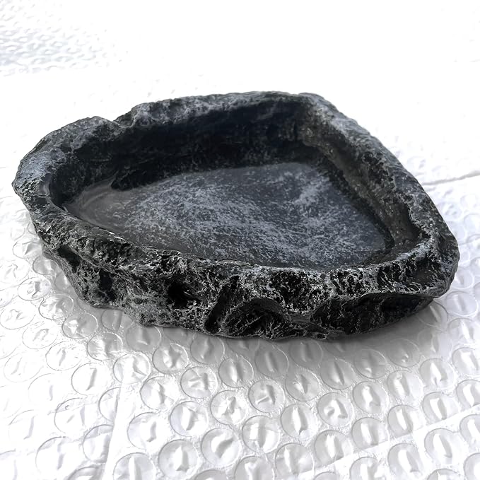 2 Pack Reptile Water Dish - Reptile Water and Food Bowls with Tongs Imitating Natural Rock,Breadworm Feeding for Leopard Gecko Lizard Spider Scorpion Chameleon (2Pcs Square Type)
