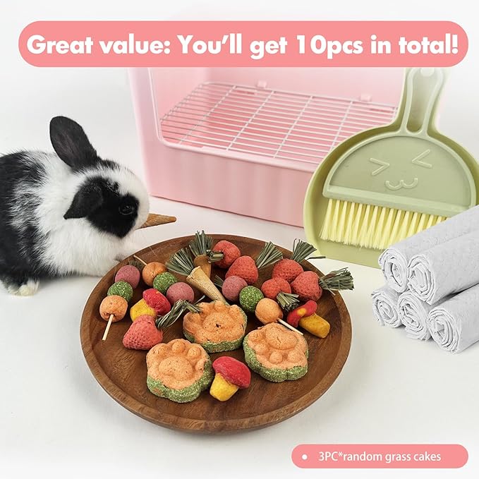 Large Rabbit Litter Box Bunny Potty Training Corner Litter Pan Comes with Liners Rabbit Pee Pads, Small Animal Bedding Toilet for Guinea Pig, Ferret, Hamster, Bunnies (Pink)