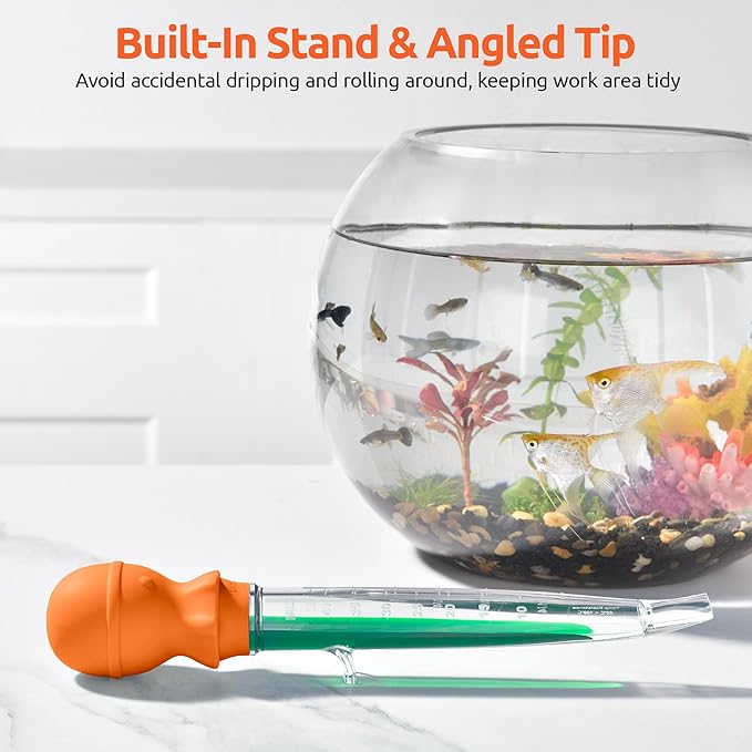 U-Taste Aquarium Pipette Cleaner: 1.5oz Coral Feeder for Fish Tank Cleaning, Manual Feeding Tube, Food Grade Siphon Dropper, Waste Remover with Strong Suction & Stand & Brush (11.98in, Orange)