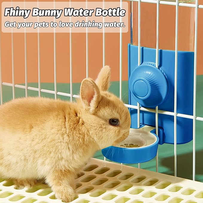 Fhiny Rabbit Water Bottle No Drip, 2 PCS Hanging Guinea Pig Water Dispenser 600ml Small Animal Gravity Automatic Water Feeder for Bunny Guinea Pigs Chinchillas Hedgehogs Ferrets Squirrels (Blue)