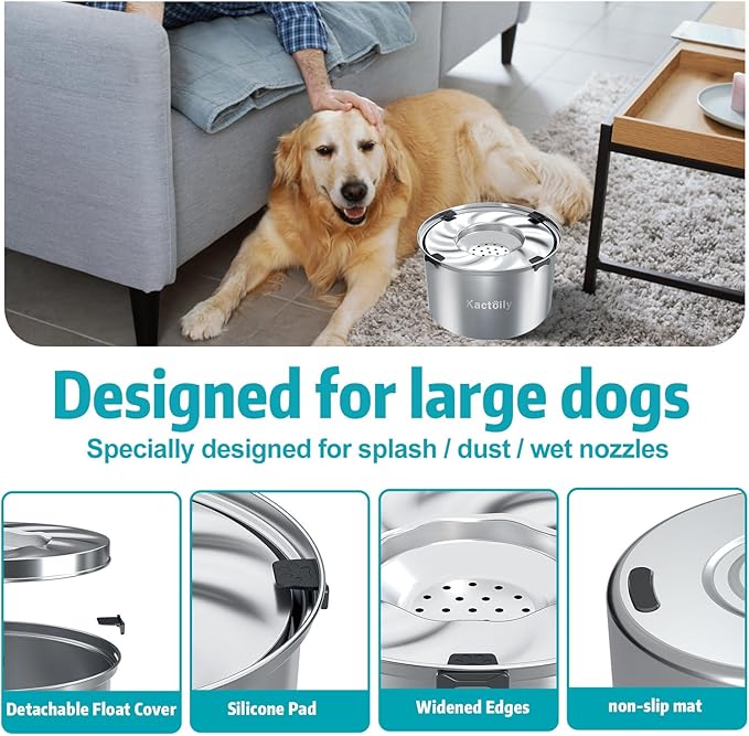 5.6L Stainless Steel Dog Water Bowl, Slow Water Bowl for Large Dogs, No Spill Water Bowl for Dogs with Non-Slip Base, Spill Proof Slow Feeder for Messy Drinkers