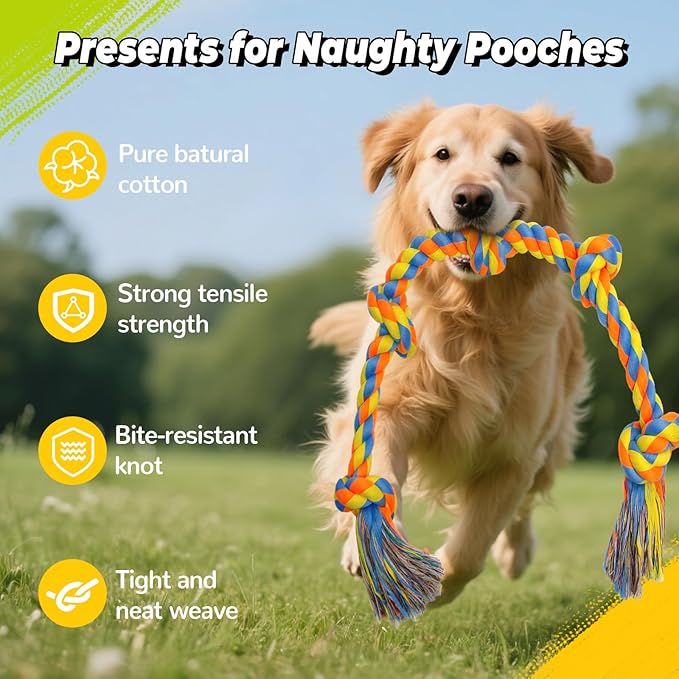 YALAVA 3 Feet Large Dog Rope Toy for Aggressive Chewers, 5 Knots Heavy Duty Chew Toys for Teeth Cleaning, Cotton Rope Dog Tug Toy