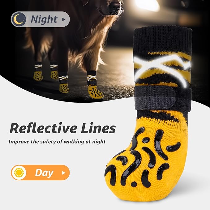 Reflective Dog Socks to Prevent Licking Paws, Dog Paw Protector, Hardwood Floors Anti Slip, Non Slip Dog Socks with Grippers, Dog Booties and Paw Protectors for Indoor Use - Size Small