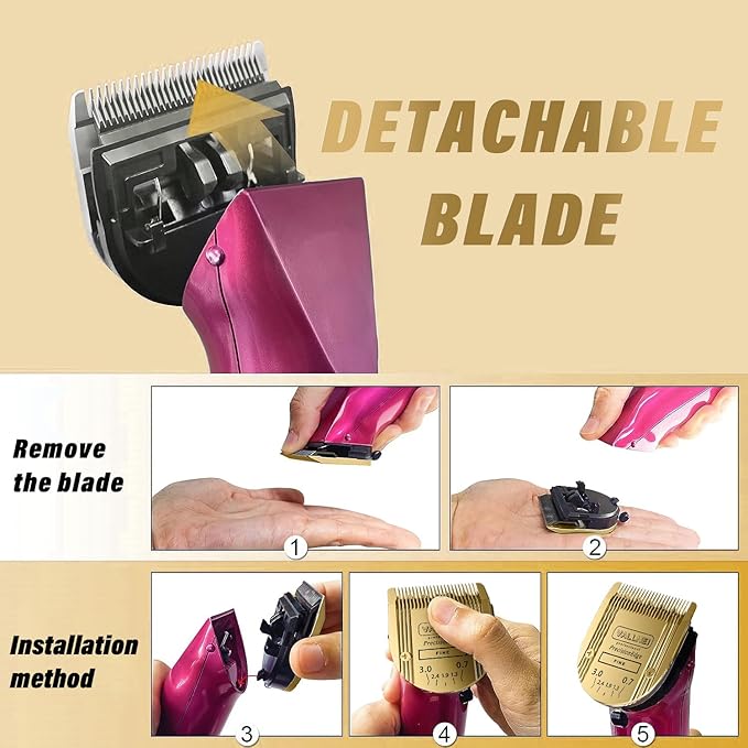 Detachable Adjustable Pet Dog Grooming Clipper 5-in-1 Blade Compatible with WAHL Professional Animal Blade Arco, Bravura, Chromado, Creativa, Figura, and Motion Pet, Dog, and Horse Clippers Golden
