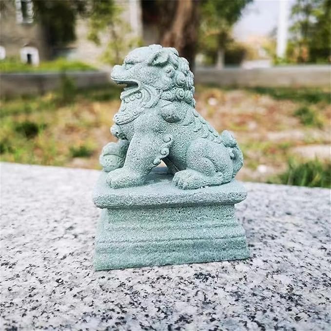 livelyfish Asian Fu Foo Dogs Statues A Pair of Two Guardian Lion Sandstone Figurine Pets Fish Tank Aquarium Landscape Ornaments Garden Feng Shui Decorations, M