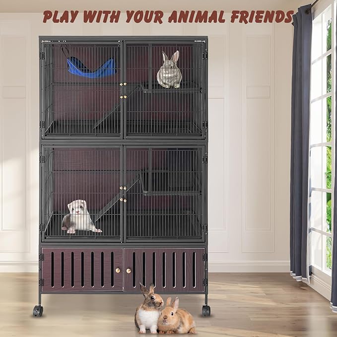 60" Large Metal Ferret Cage, Metal Large Guinea Pig Cages 5 Levels with Lockable Doors, Ramps, Wheels, Squirrel Cage for Chinchillas, Ferrets, Guinea Pigs, Rats, Hammock