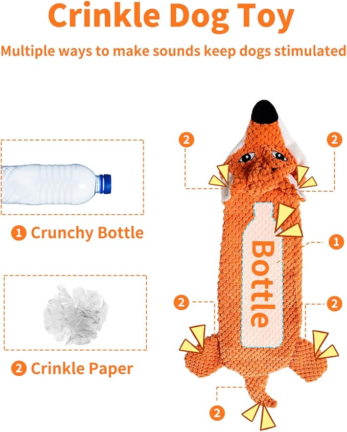 Dog Toys, Squeaky Plush No Stuffing Crinkle Dog Toy for Small Medium Large Dogs, Interactive Puppy Teething Water Bottle Dog Chew Toy