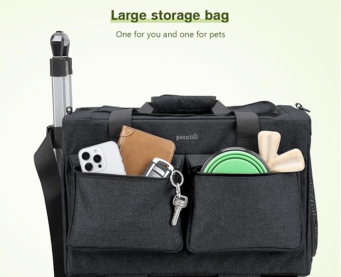 Pecute Cat Carrier with Wheels,Steel Wire Frame Cat Carrier, Stable Pet Trolley Bag for Cats, Pet Handbag and Stroller, Portable Cat Carrier Bag for Car Travel Bus Subway, Dark Grey