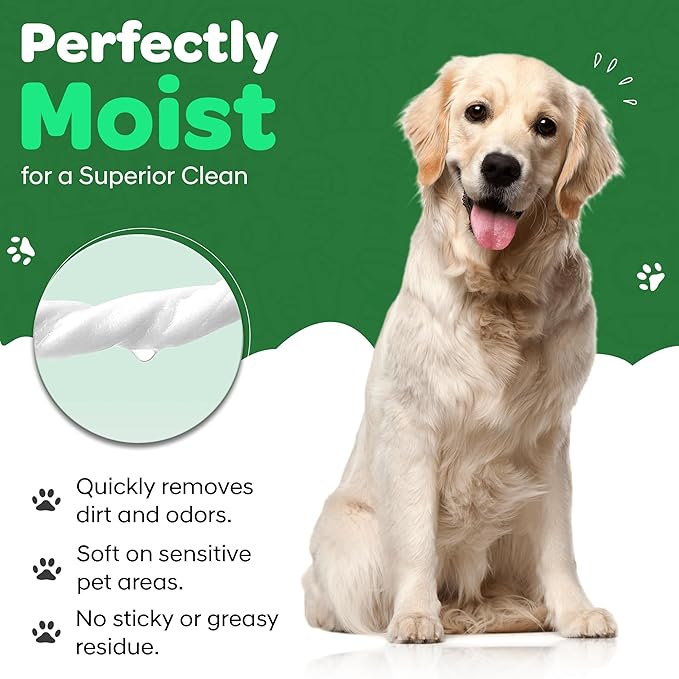 160 Dog Wipes for Paws and Butt | Unscented Dog Wipes Cleaning & Deodorizing | Extra Large, Thick and Chemical Free | Pearl Textured Pet Wipes for Dogs
