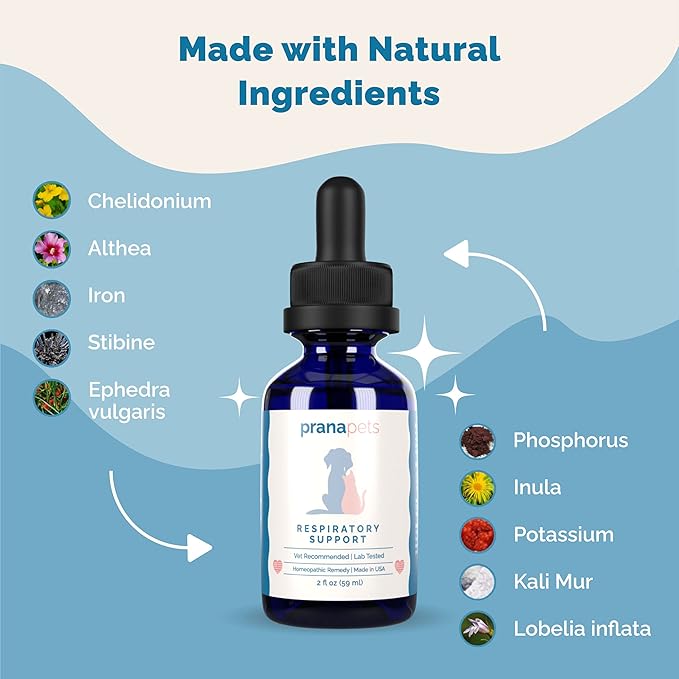 PranaPets Respiratory Support Supplement for Dogs & Cats | Naturally Promotes Optimal Respiratory Function in Pets | Safely aids with Symptoms of Seasonal Allergies