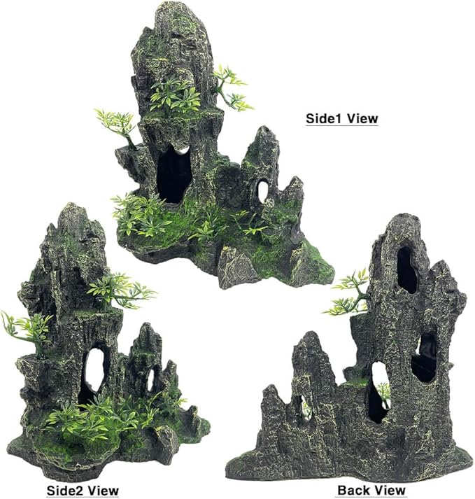 Aquarium Decorations Large and Tall Large Aquarium Decorations for Fish Tank Decorations Fish Tank Ornaments Mountain View Stone Ornament Tree Rock Cave Artificial Fish Tank Ornament, Black