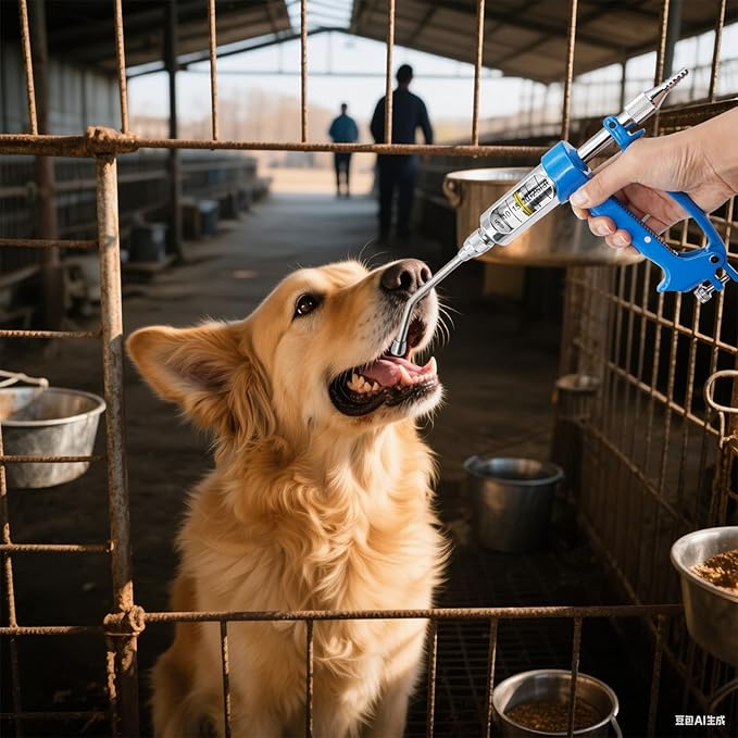 20ML Veterinary Metal Feeding Gun, Continuous Drench Gun Dosing Device Veterinary Adjustable Medicine Dispenser Husbandry Autonomous Feeding Tool, for Pig Cow, Sheep, Horse (Blue, 20ML No Bottle)