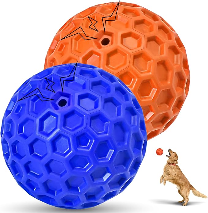 2 Pack Indestructible Squeaky Dog Balls, Cleans Teeth, Relieves Anxiety, Interactive Dog Toy for Aggressive Chewers, Rubber Ball Breeds, Outdoor Waterproof