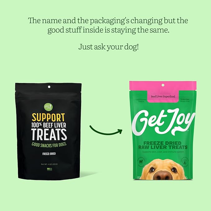 Get Joy Freeze Dried Superfood 100% Beef Liver Dog Treats, 4 Ounce Bag, Single Ingredient Organ Meat, High Protein, Vision, Skin & Coat Health, Muscle Repair, Grain Free, Gluten Free, Made in USA