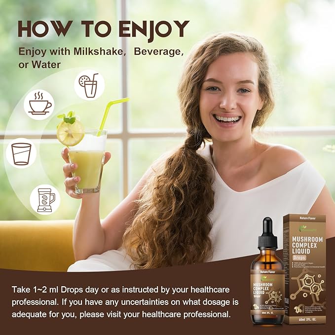 2 Pack Vegan Immune Mushroom Tincture Supplement,7 in 1 Mushroom Extract Liquid Drops with Lion's Mane,Shiitake,King Trumpet,Turkey Tail,Reishi,Chaga & Cordyceps 4 fl oz (120 Servings)