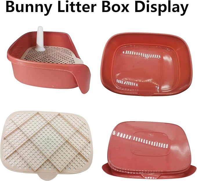 Tfwadmx Rabbit Litter Box Guinea Pig Litter Boxes Small Animal Toilet Corner Pan Rectangle Potty Trainer for Ferret, Chinchilla(15.7" x 11.8" x 3.9",Red)