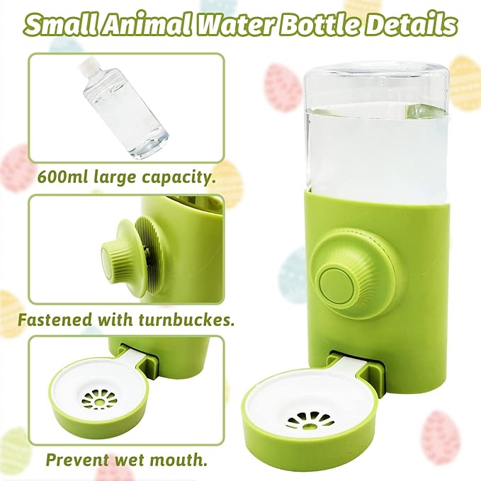 Fhiny Rabbit Water Bottle No Drip, 2 PCS Hanging Guinea Pig Water Dispenser 600ml Small Animal Gravity Automatic Water Feeder for Bunny Guinea Pigs Chinchillas Hedgehogs Ferrets Squirrels (Green)