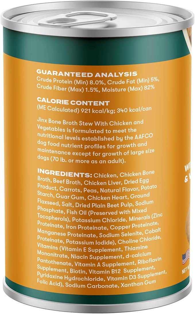 Jinx Bone Broth Stew for Dogs, Variety Pack - Chicken & Salmon Recipes - Grain-Free Wet Dog Food & Topper for Picky Eaters - Promotes Lean Muscle Growth, Healthy Coat & Digestion - 13 Oz, 12 Pack