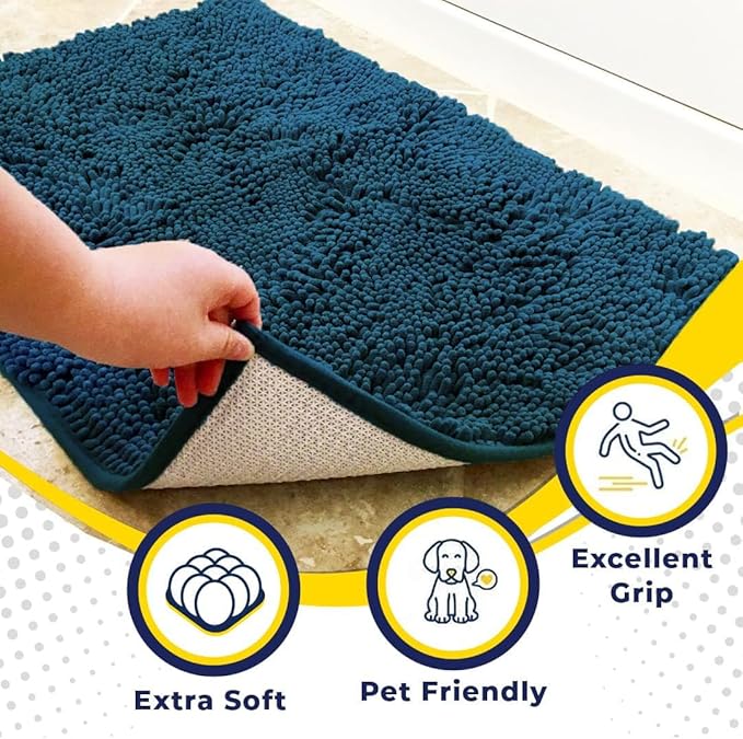 Muddy Mat® Original Dog Door Mat for Muddy Paws, Super Absorbent Microfiber, Non-Slip Washable Pet Rug, Quick Dry Chenille Entryway Carpet, Machine Washable Indoor Outdoor mat, Atlantic Blue 36"x120"