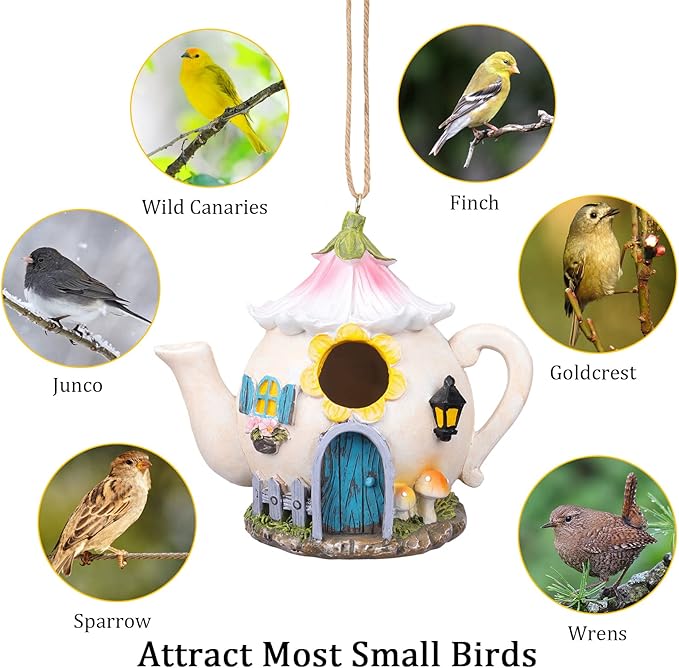 Yinns Birdhouses, Resin Bird House for Outside, Decorative Bird Houses, Hanging Watering Can Bird Houses for Outdoors Cardinal Bluebird Wild Birds