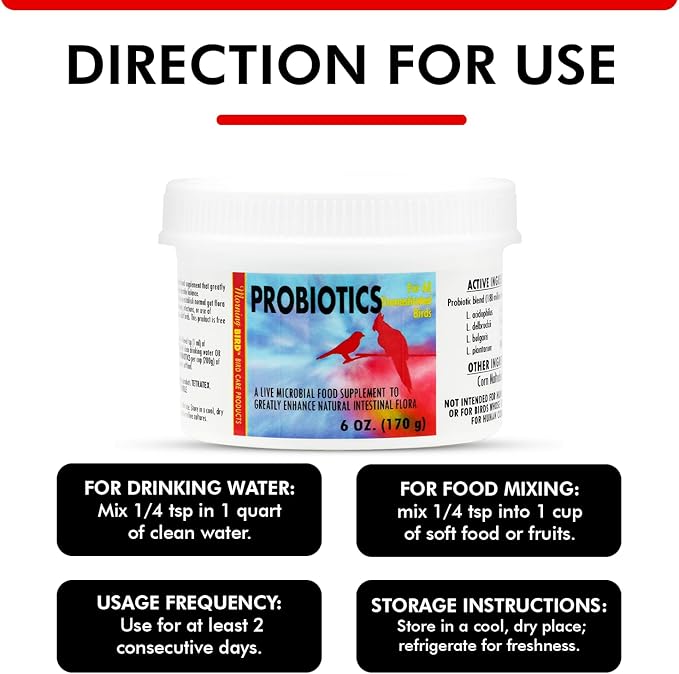 Morning Bird Probiotics for Birds 6 oz– Digestive Health Supplement with Supports Gut Balance, Nutrient Absorption & Immune Support – Easy Mix Powder Supplement for All Bird Species