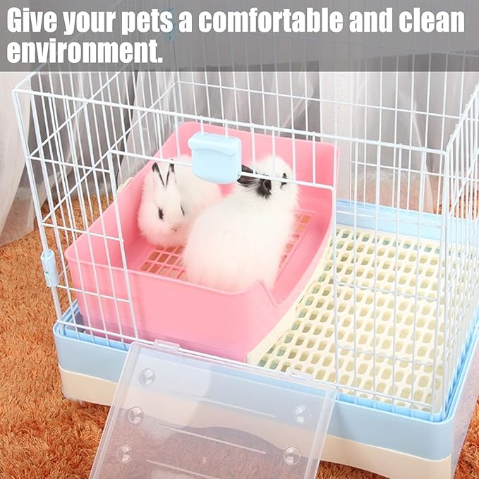 kathson 2PCS Large Rabbit Litter Box Trainer, Potty Corner Toilet with Drawer Bigger Pet Pan for Adult Hamster, Guinea Pig, Ferret, Galesaur, Bunny and Other Animals (Pink,Brown)