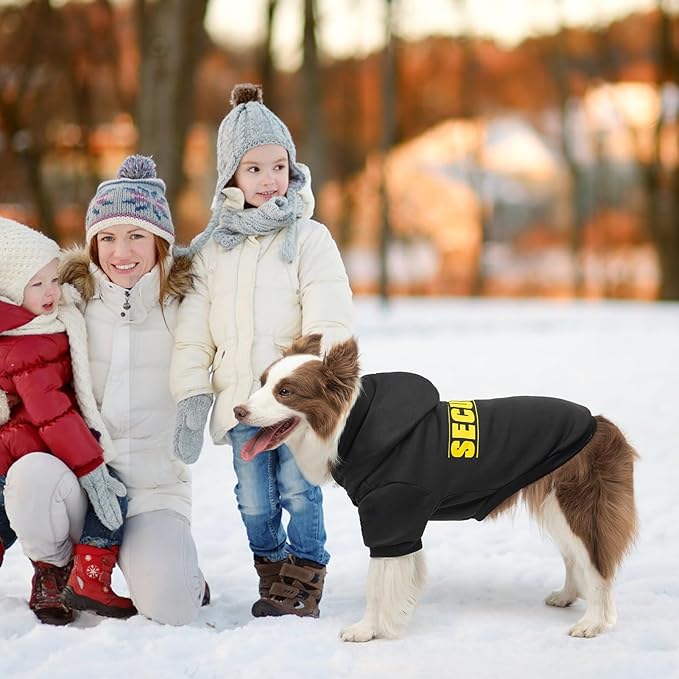 SCENEREAL Security Dog Hoodie Sweaters - Brushed Fleece Dog Clothes with Hat, Warm Winter Coat for All Weather, XL