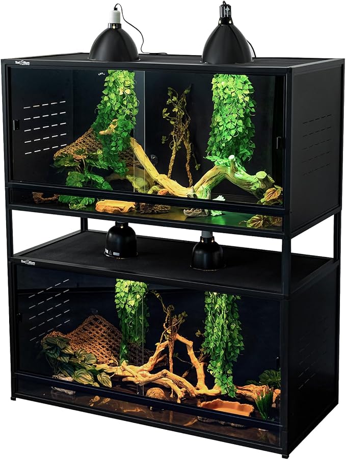 PVC Reptile Enclosure Space Efficient 44''x20''x20'' Stackable ToxiRium Large Reptile Terrarium 76 Gallons for Bearded Dragon Lizard Snake, Breeding Vivarium with Glass Doors Lock- with spacers