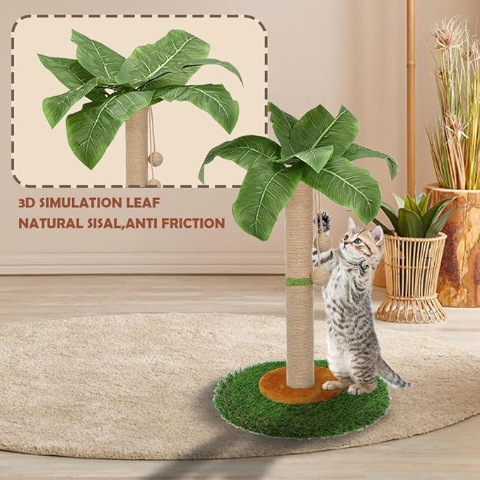 Cat Scratching Post for Indoor Cats and Kitten - 23.6 Inch Tall Cat Scratching Post with Sisal Rope, Palm Tree Scratch Post with Hanging Ball