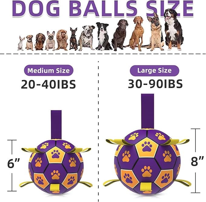 QDAN Dog Ropes Toys, Soccer Ball with Straps, Dogs Water Toy, Durable Dog Balls for Small Medium Breed(6 Inch)