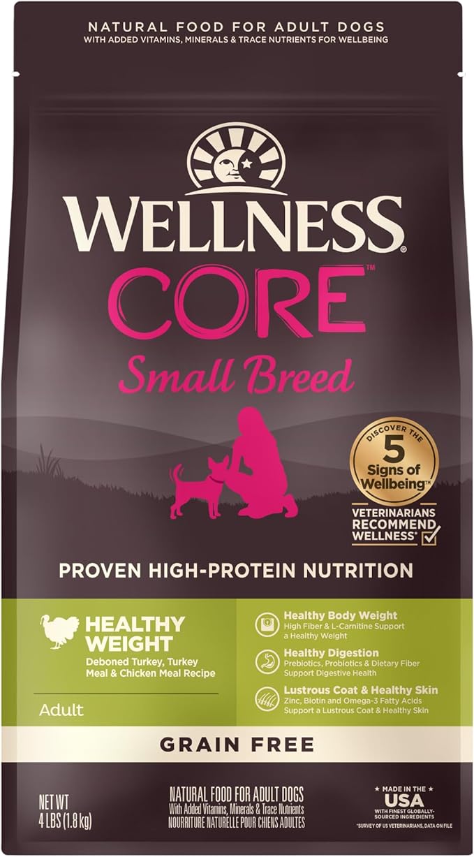 Wellness CORE Natural Grain Free Dry Dog Food, Small Breed Healthy Weight, 4-Pound Bag
