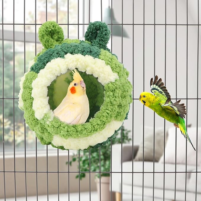 Wontee Bird Nest Bed Breeding House Winter Warm Snuggle Hut for Budgies Parakeets Cockatiels Lovebirds Canaries (Green)