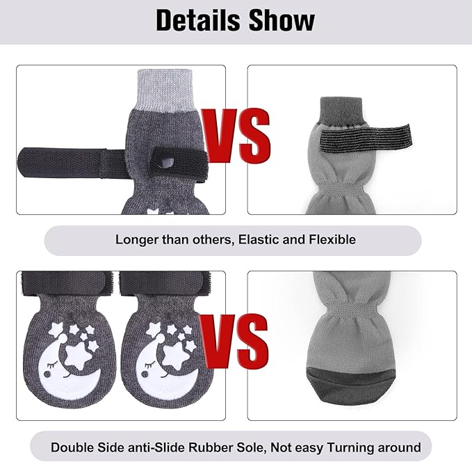 BEAUTYZOO Anti-Slip Dog Socks with Grips Traction Control for Small Medium Large Dogs, Non Skid Indoor Double Side Pet Paw Protector for Hardwood Floor Wear (Moon and Star, XL)