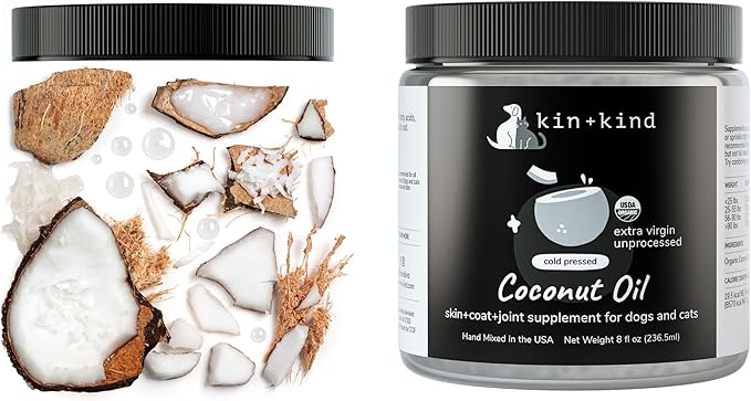 Organic Coconut Oil Pet Supplement for Dogs & Cats - Natural Skin and Coat Support with Cold Pressed Extra Virgin Coconut Oil - Itchy Skin & Dry Cracked Noses - Made in USA - 8 fl oz (Medium)