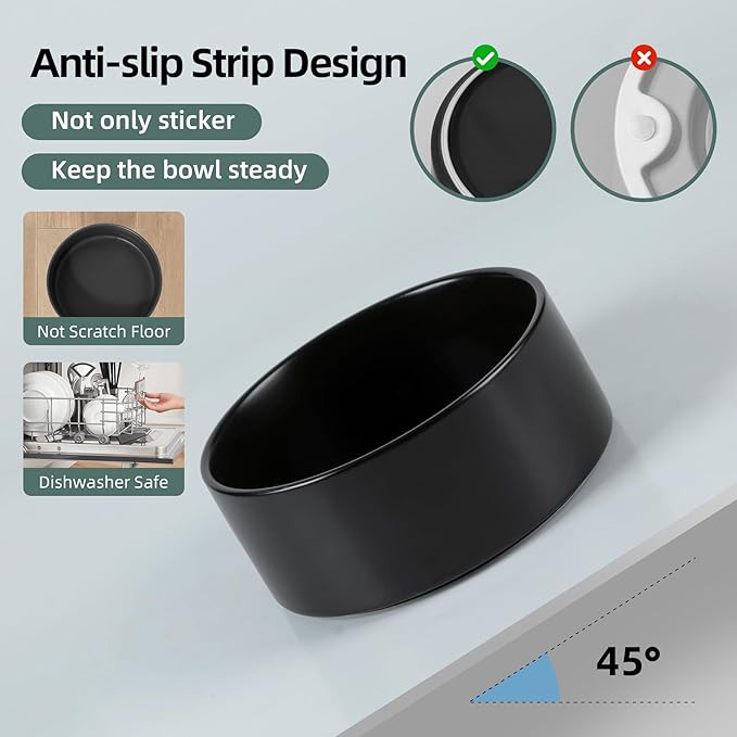 Ceramic Raised Double Bowls Set with Stand, 2 Heights Elevated, Food & Water Bowls for Small Breed Dogs, Weighted Dog Dishes, Pet Bowl(6.1'',28.7oz, Black)