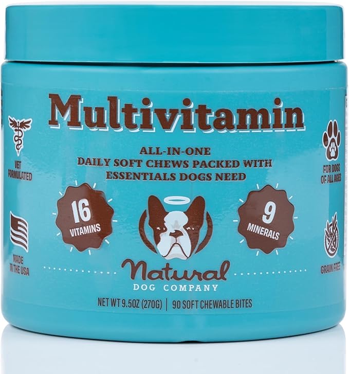 Natural Dog Company Multivitamin for Dogs – Daily Soft Chews with Vitamins, Minerals & Antioxidants, Immune & Joint Support, for All Ages, Sizes & Breeds, Bacon & Peanut Butter – 90 Count