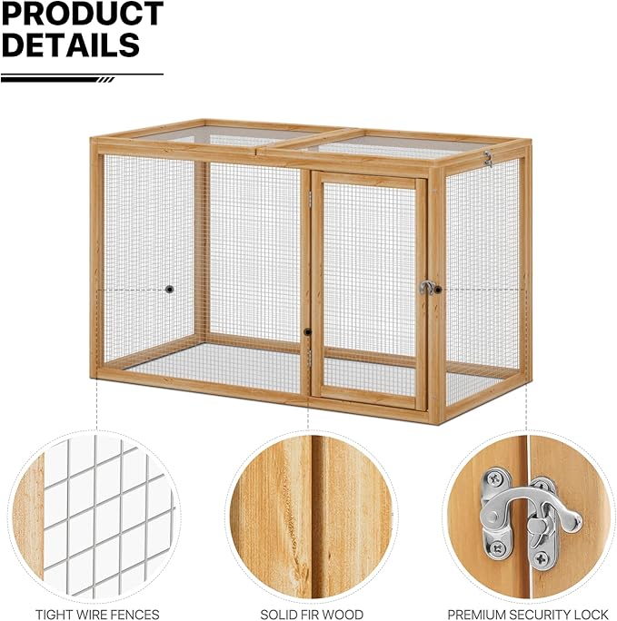 MoNiBloom Chicken Run for Yard Wood Chicken Cage Rabbit Hutch Bunny Pen with Openable Roof and Side Door, Outdoor Lockable Duck Coop Small Animal Habitat Enclosure Hen Coop Add-Ons, 45 x 24 x 28 inch