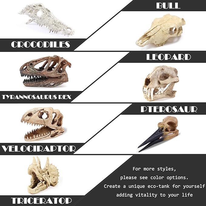 Skull Fish Tank Decorations Dinosaur Bones Snake Hideout Cave Animal Reptile Ornament Halloween Dรฉcor for Terrarium Aquarium Large Betta Tarantula Decor