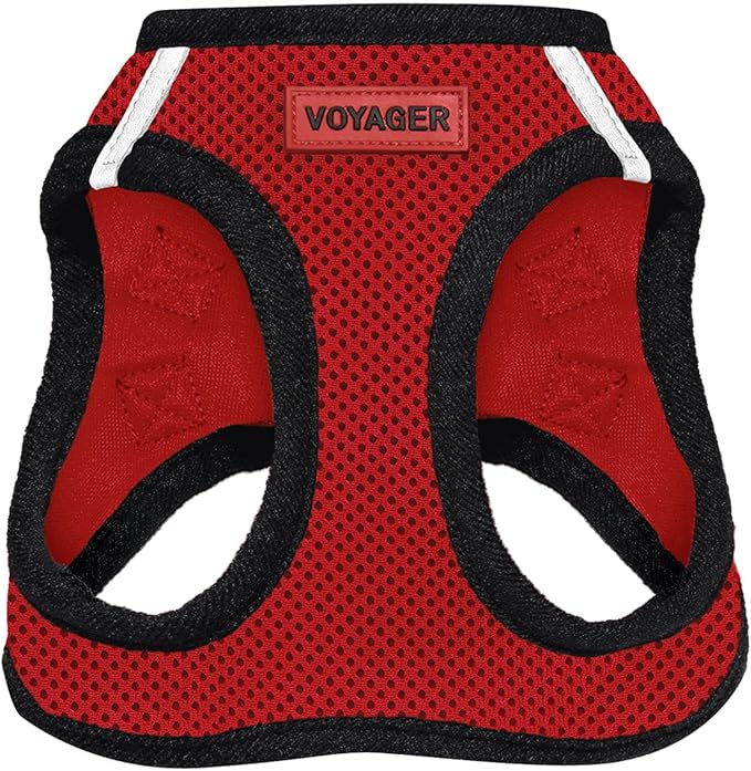Best Pet Supplies - All Weather Mesh, Reflective, No Pull Harness for Small, Medium Dogs, Cats - Secure with Hook & Loop Fastener, Buckle, Double D-Rings - Red/Black Trim, M