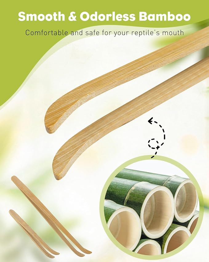 Pawfly 2 Pack Reptile Feeding Tongs, 11" & 6.5" Bamboo Reptile Tongs, Long Reptile Feeding Tweezers, Safe Reptile Tweezers Feeder Tool for Lizard Bearded Dragon Gecko Snak