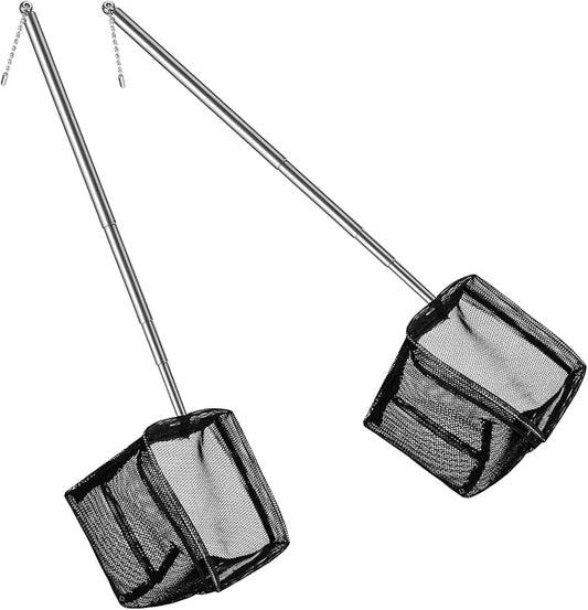 2 Pack 3 Inch Aquarium Net Small Fish Net Black Aquarium Shrimp Nets with Extendable Stainless Steel Handle Fine Tank Tool Mesh for Shrimp, Baby Fish, Food Residue Debris Skimming