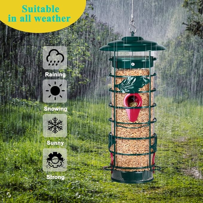 Bird Feeder for Outdoors Hanging,Squirrel Proof Bird Feeders, Metal Tube Bird Feeder-Chew-Proof, Weather and Water Resistant,2-Pound Seed Capacity