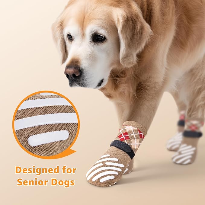 LOOBANI Dog Socks to Prevent Licking Paws - Dog Socks for Hardwood Floors Anti Slip for Traction Control - Dog Grippy Socks for Senior Dog Small Medium Large Dogs on Tile Floors, Caramel XS