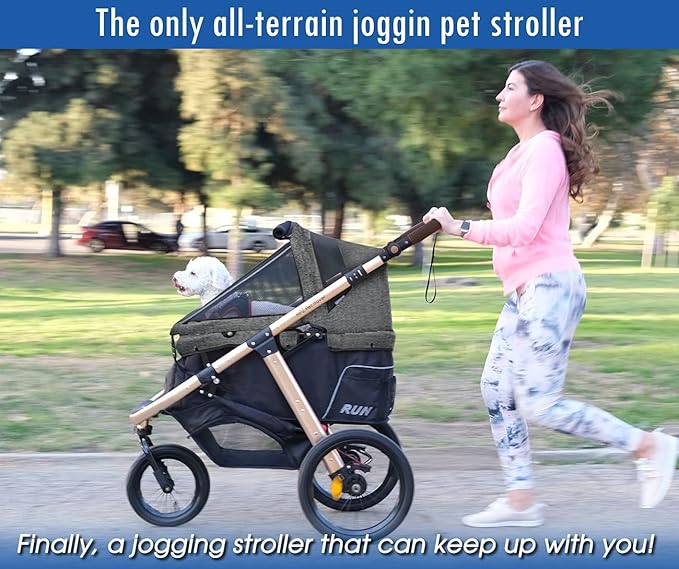 Run Performance Jogging Sports Stroller with Comfort Rubber Wheels/Zipper-Less Entry/1-Hand Quick Fold/Aluminum Frame for Small/Medium Dogs, Cats and Pets (Black)